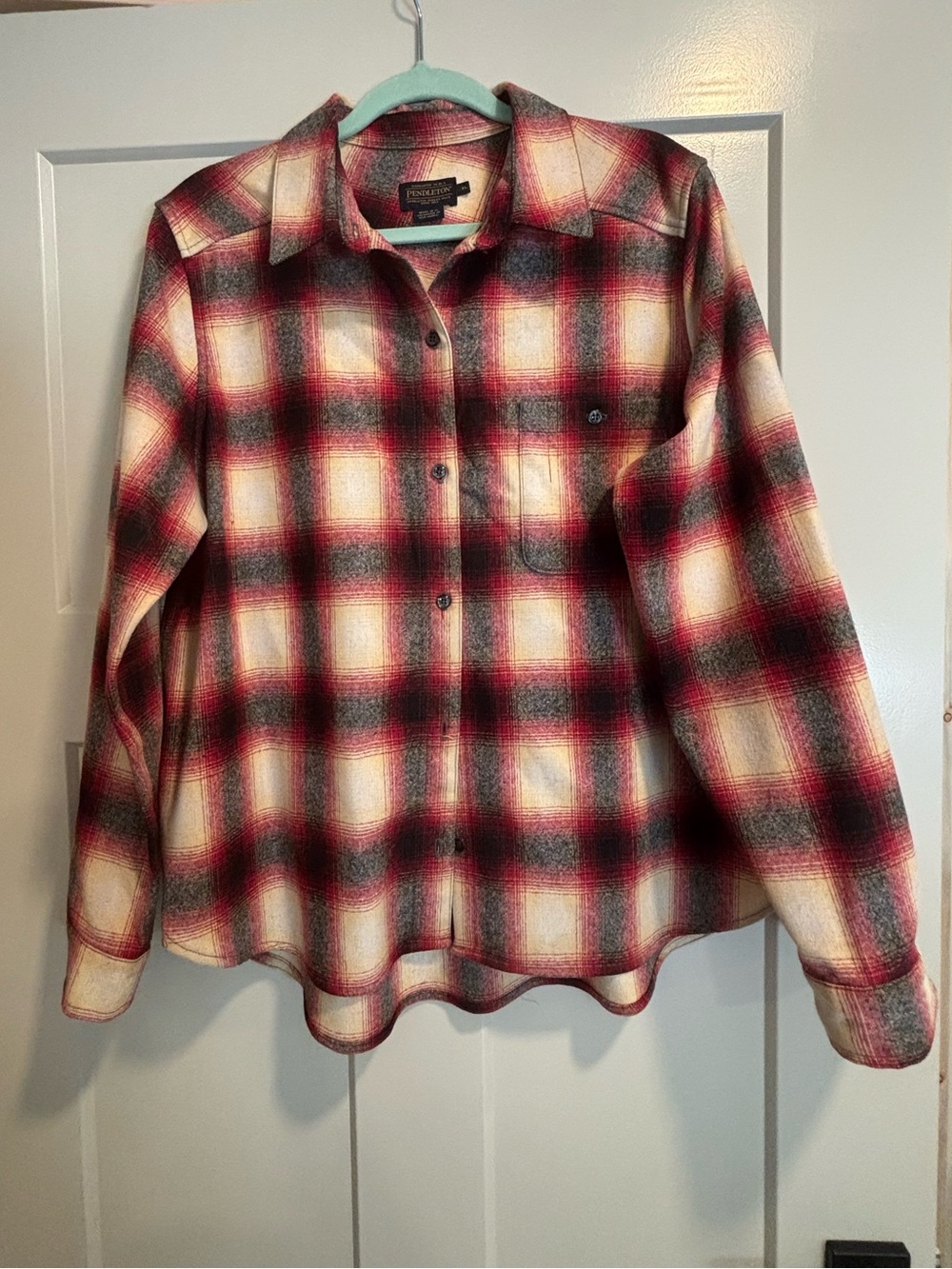 Pendleton Men’s Red Plaid Button-Up Flannel Shirt